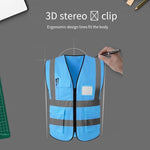 6 Pieces Safety Vest Blue Reflective Vest Multi-Pocket Safety Suit Construction Worker Traffic Sanitation Protection Cloth - Blue