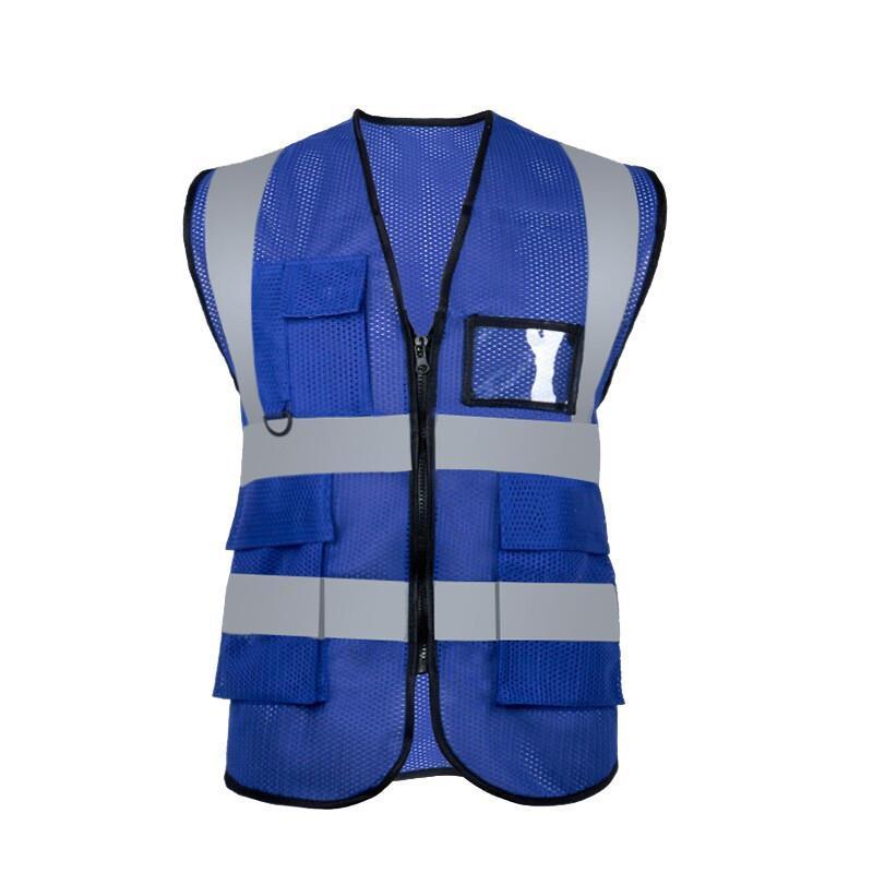10 Pieces Mesh Pattern Reflective Vest Blue Safety Vest Multi-Pocket Safety Suit for Sanitation Construction Night Work - Royal Blue (With Pocket)
