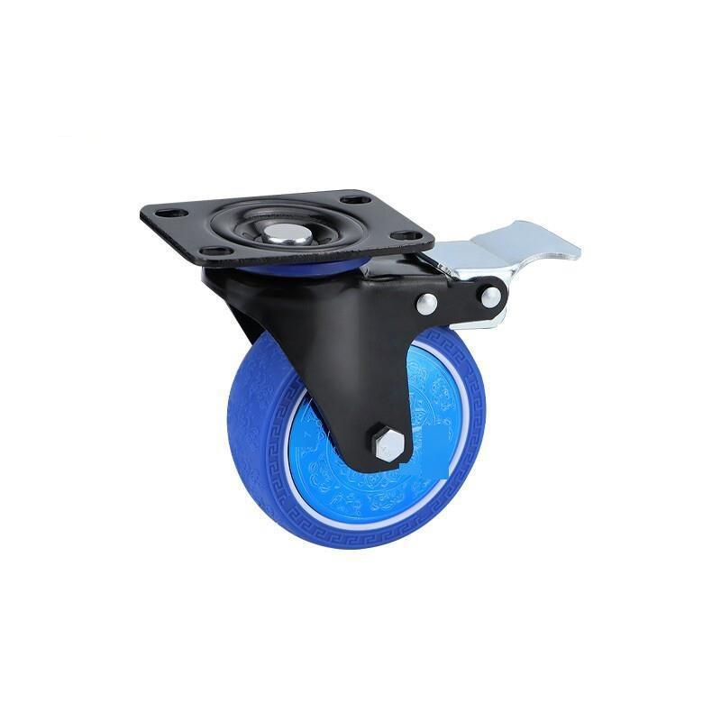 Caster TPR Silent Rubber Wheel Handcart Caster 4 Inch Universal Brake Wheel