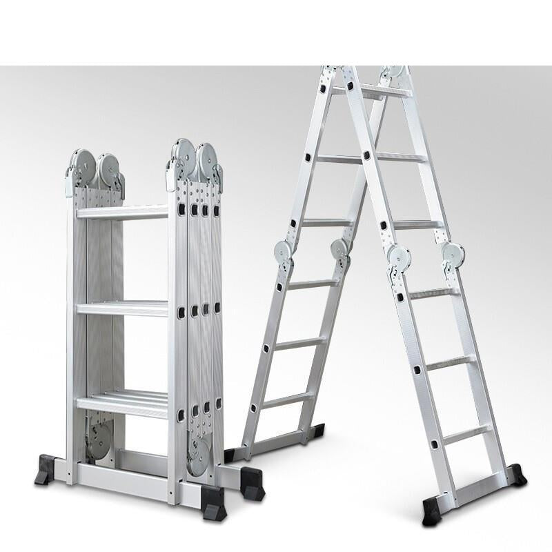 4m Thickened Multi-function Aluminum Alloy Folding Herringbone Four Fold Engineering Special Ladder Telescopic Straight Ladder Double Side Straight Joint Ladder Multi-function Ladder Load Bearing 150kg