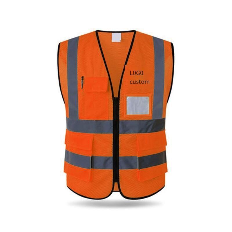 6 Pieces Multi-Pocket Reflective Vest with Zipper Breathable Mesh Fabric Safety Vest for Construction Engineering Traffic Safety Warning Clothes - Orange