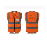 6 Pieces Multi-Pocket Reflective Vest with Zipper Breathable Mesh Fabric Safety Vest for Construction Engineering Traffic Safety Warning Clothes - Orange
