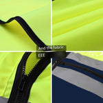 6 Pieces Zipper Multi-Pocket Reflective Vest Safety Warning Vest 4 Reflective Strips for Environmental Sanitation Construction Riding - Fluorescent Yellow+Blue