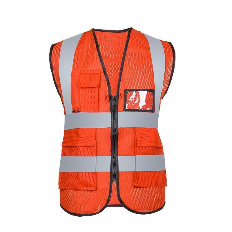 10 Pieces Reflective Vest Car Annual Inspection Safety Suit Sanitation Reflective Vest Multi Pocket Construction Vest Orange (Mesh Belt Pocket)