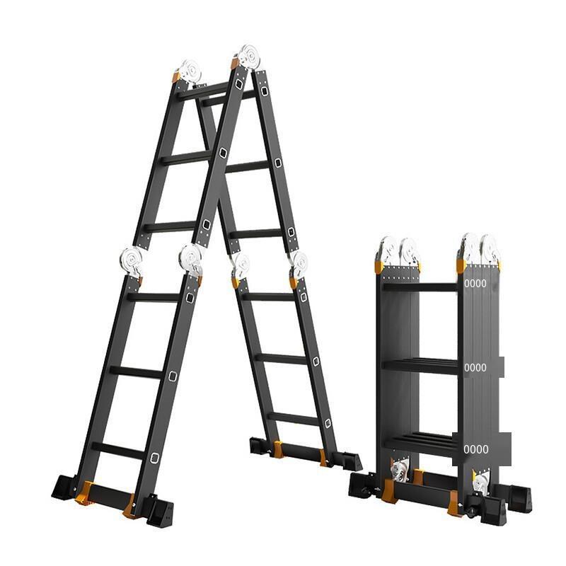 3.7m Aluminum Alloy Herringbone Ladder Joint Ladder Multi Function Thickening Project Bamboo Staircase Folding Straight Ladder Black Straight Ladder