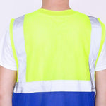 6 Pieces Yellow And Blue Stitching Reflective Vest Mesh (Including Simple Print On The Chest) 1 Piece