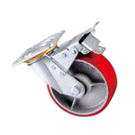1 Set 5 Inch Flat Bottom Caster Double Brake Plane Iron Core Red Polyurethane Caster Universal Wheel