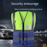 6 Pieces Multi Pocket Reflective Vest High Visibility Zipper Vest Safety Warning Vest 4 Reflective Strips - Fluorescent Yellow+ Blue