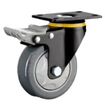 4 Sets 5 Inch Flat Bottom Plastic Caster Double Brake Dark Gray Polyurethane (PU) Caster Medium Universal Wheel
