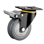 4 Sets 5 Inch Flat Bottom Plastic Caster Double Brake Dark Gray Polyurethane (PU) Caster Medium Universal Wheel