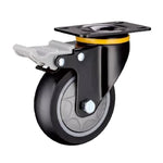 4 Sets 3 Inch Flat Bottomed Caster Plastic Double Brake Black Synthetic Rubber (TPR) Caster Medium Universal Wheel