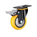 4 Sets 4 Inch Flat Bottom Caster Wheels Plastic Double Brake Orange Polyurethane (PU) Caster Medium Universal Wheel
