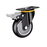 4 Sets 4 Inch Flat Bottom Caster Wheels Plastic Double Brake Black Polyurethane (PU) Caster Medium Universal Wheel