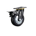 1 Set 8 Inch Flat Bottom Caster Double Brake Heavy Black High Elastic Natural Rubber Caster Universal Wheel