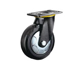 4 Sets 8 Inch Flat Bottom Movable Caster Heavy Duty Black Wheels High Elastic Natural Rubber (ER) Caster Universal Wheel