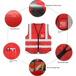 6 Pieces V-shape Collar Safety Vests with 8 Pockets Mesh Breathable Reflective Vest Construction Vehicle Reflective Clothing Traffic Security Clothing - Red