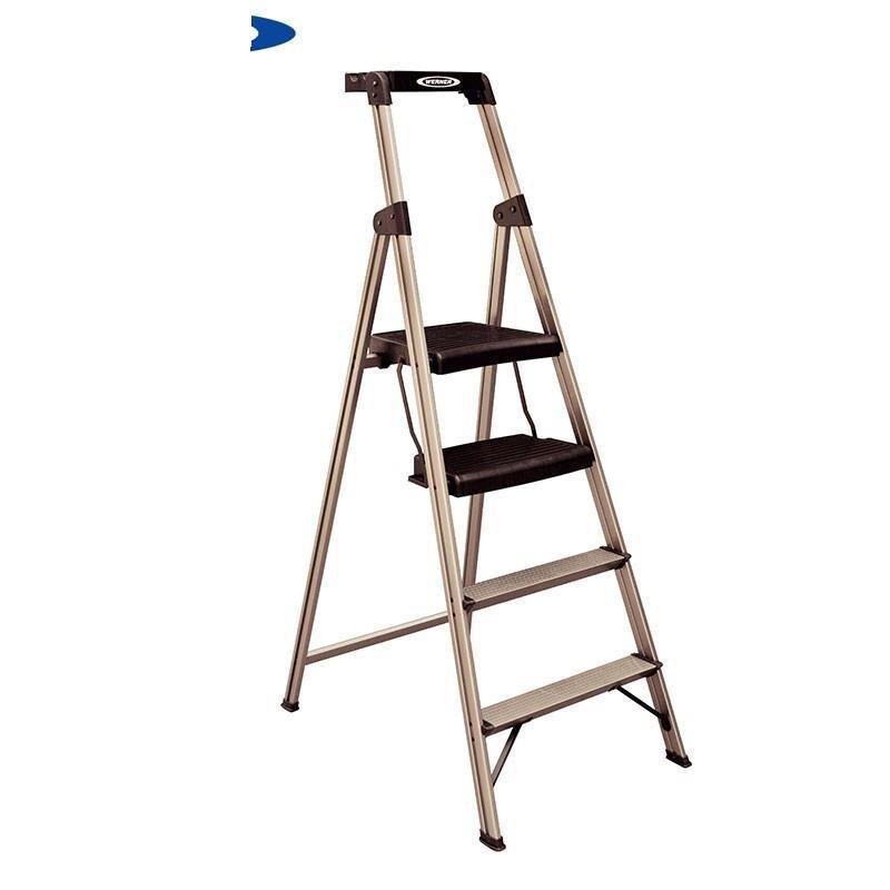 1.4m Aluminum Alloy Three Step Wide Step Ladder Elegant Golden Ladder Multi Function Shelf Ladder Load 100kg