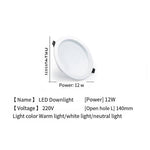 6 Pieces Led Downlight Ceiling Lamp Opening 140mm 12w Warm White Light 3000k
