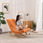Lazy Sofa Single Nordic Rocking Chair Recliner Adult Nap Home Leisure Living Room Leisure Chair Orange Chenille + Footstool