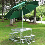 Folding Table Outdoor Aluminum Alloy Folding Table And Chair Set Portable Table And Chair + 2.4m Green Double-layer Umbrella + Umbrella Seat