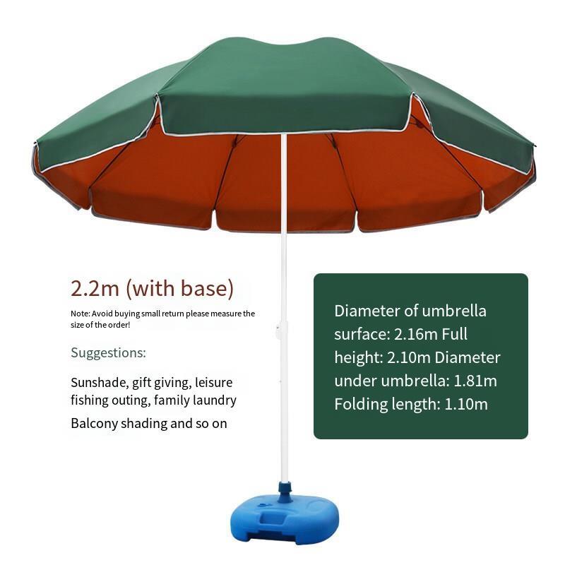 Large Outdoor Sunshade Umbrella Advertising Round Umbrella Canopy Folding 2.2 M Green Orange Double Layers (With Base)