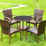 Outdoor Table And Chair Rattan Chair Outdoor Rattan High Back Armchair (2 Chairs 1 Table 60 CM Round Transparent Table) Brown Coffee Color