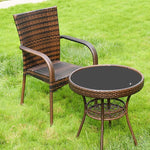 Outdoor Table And Chair Rattan Chair Outdoor Rattan High Back Armchair (2 Chairs 1 Table 60 CM Round Transparent Table) Brown Coffee Color