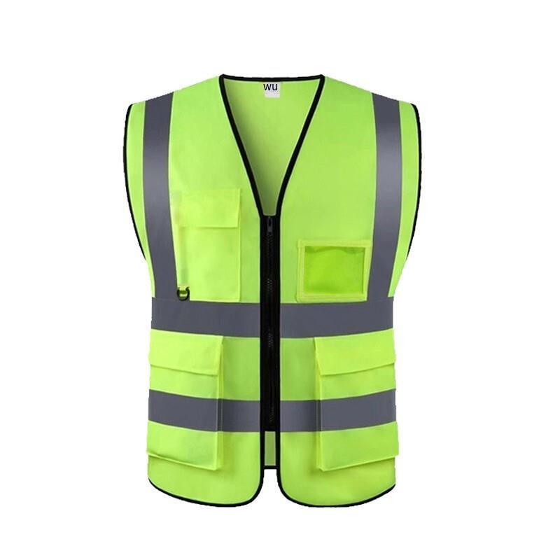 10 Pieces Multi-Pockets Reflective Vest Traffic Protection Safety Vest Construction Warning Clothing Road Maintenance Reflective Clothing - Green