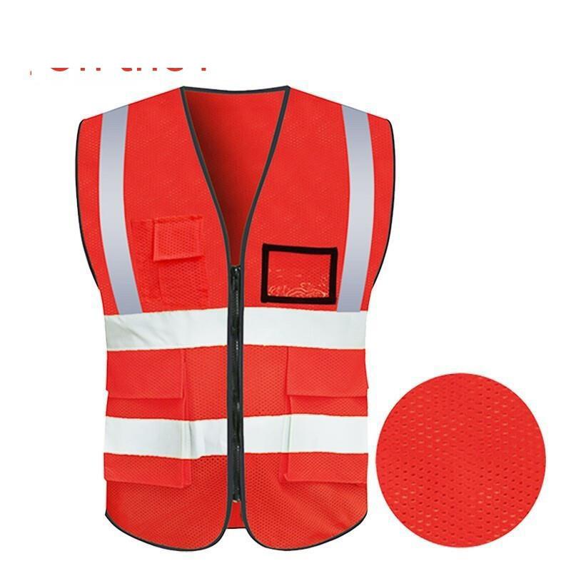 6 Pieces Scarlet Breathable Mesh Multi Pocket Reflective Vest Traffic Protection Reflective Vest Warning Clothing Construction Road Maintenance