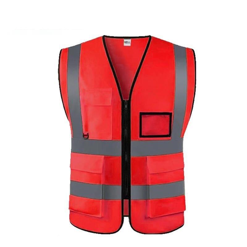 10 Pieces Red Multi Pocket Reflective Vest Traffic Protection Reflective Vest Warning Clothing Construction Road Maintenance