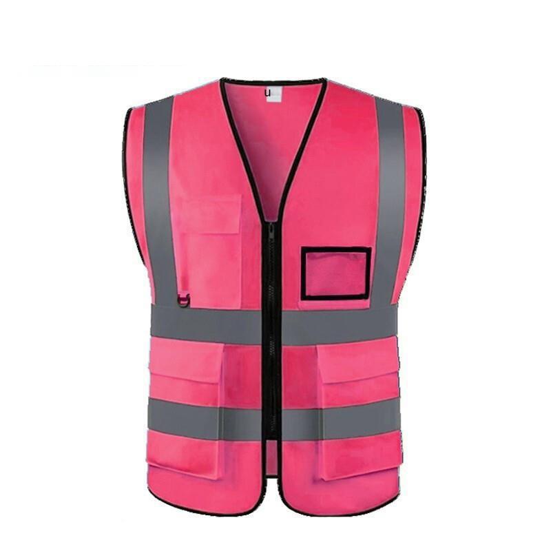 10 Pieces Pink Reflective Safety Vest Multi Pockets Traffic Protection Reflective Vest Warning Clothing Construction Road Maintenance Reflective Clothing - Pink