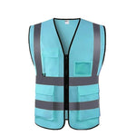 10 Pieces Sky Blue Multi Pocket Reflective Vest Traffic Protection Reflective Vest Warning Clothing Construction Road Maintenance