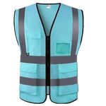 10 Pieces Sky Blue Multi Pocket Reflective Vest Traffic Protection Reflective Vest Warning Clothing Construction Road Maintenance