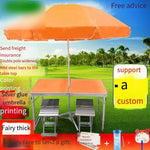 Folding Table Exhibition Industry Publicity Display Table Installation Free Outdoor Promotion Consultation Table Chair Set Portable Stall With Umbrella Wordless [orange Table + 4 Aluminum Stool + Orange Umbrella + Base]