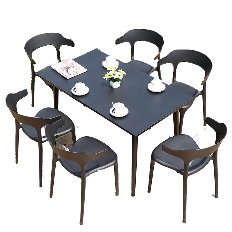 6 Chairs+1(With 150cm Plastic Wood Table) Outdoor Table And Chair Courtyard Garden Terrace Outdoor Tea Table Leisure Iron Table And Chair Combination Outdoor Coffee Restaurant Milk Tea Table And Chair