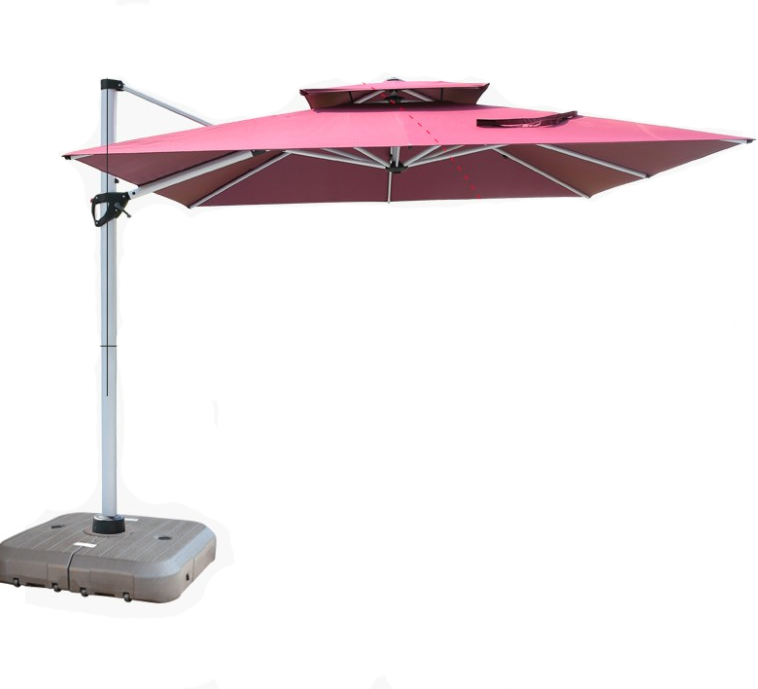 Sun Umbrella Outdoor Villa Garden Stall Sentry Box Protection Folding Large Wine Red Extra Large 3m Hand Push [with Water Injection Base]