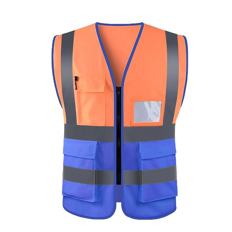 6 Pieces Highly Visibility Original Safety Vest with 4 Highly Reflective Strips Safety Zipper Breathable Fabric for Outdoor Work Jogging Sports - Orange + Blue