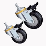 4 Inch Screw Rod Plastic Double Brake Black Natural Rubber (ER) Caster Medium Single Ball Bearing Universal Wheel 4 Sets / Set