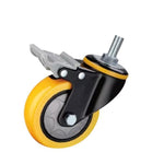 3 Inch Lead Screw Plastic Double Brake Orange Yellow Polyurethane (PU) Caster Medium Single Ball Bearing Universal Wheel 4 Sets / Set