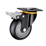 3 Inch Flat Bottom Plastic Double Brake Black Polyurethane (PU) Caster Medium Universal Wheel 4 Sets / Set
