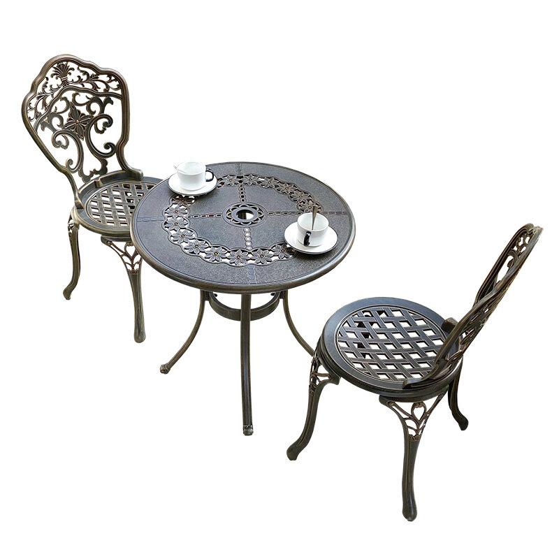 Creative Leisure Chair Small Tea Table Chair Furniture Outdoor Balcony Table Chair Combination 2 + 1 With 60cm Cast Aluminum Tile Lattice Round Table
