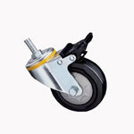 4 Inch Screw Rod Plastic Double Brake Black Natural Rubber (ER) Caster Medium Single Ball Bearing Universal Wheel 4 Sets / Set