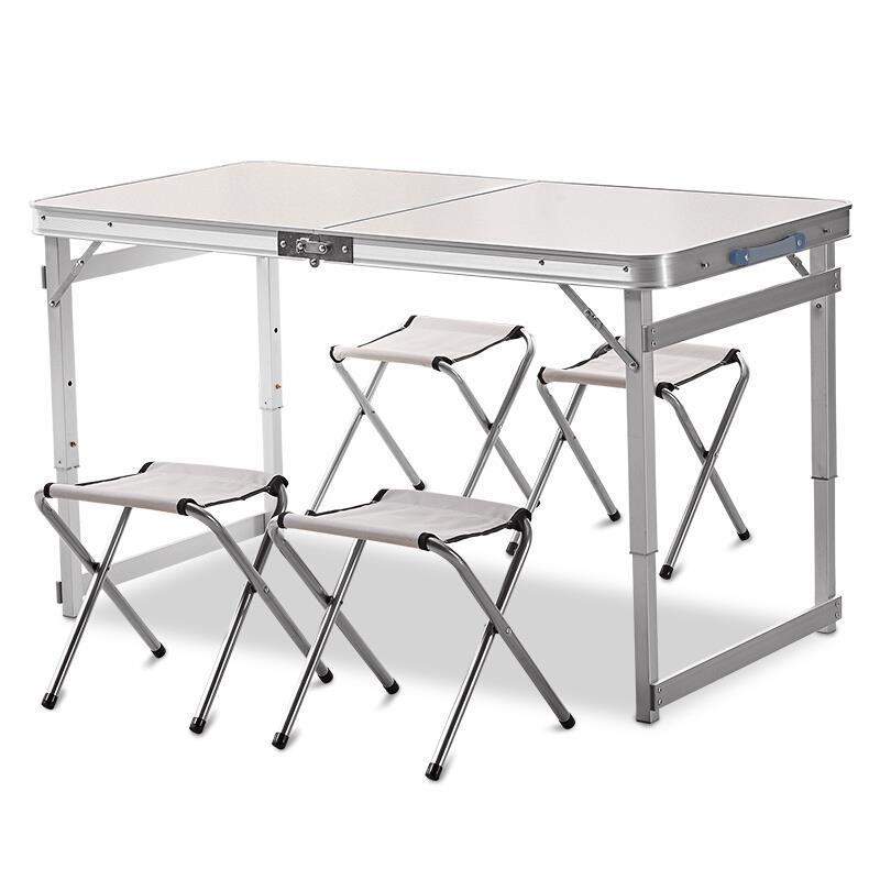 White Outdoor Folding Table And Chair Set Portable Table And Chair Picnic Barbecue Table And Chair 1 Table 4 Stool
