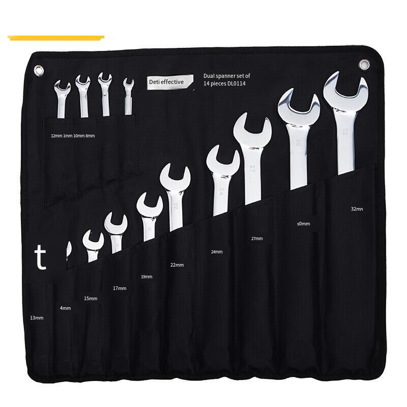 Open End Box Spanner Dual Purpose Spanner Tool Set Open End Mechanical Hand Set Mirror Dual Purpose Spanner 8-32 mm 14 Pieces