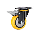 4 Sets 5 Inch Flat Bottom Plastic Caster Double Brake Orange Polyurethane (PU) Caster Medium Universal Wheel